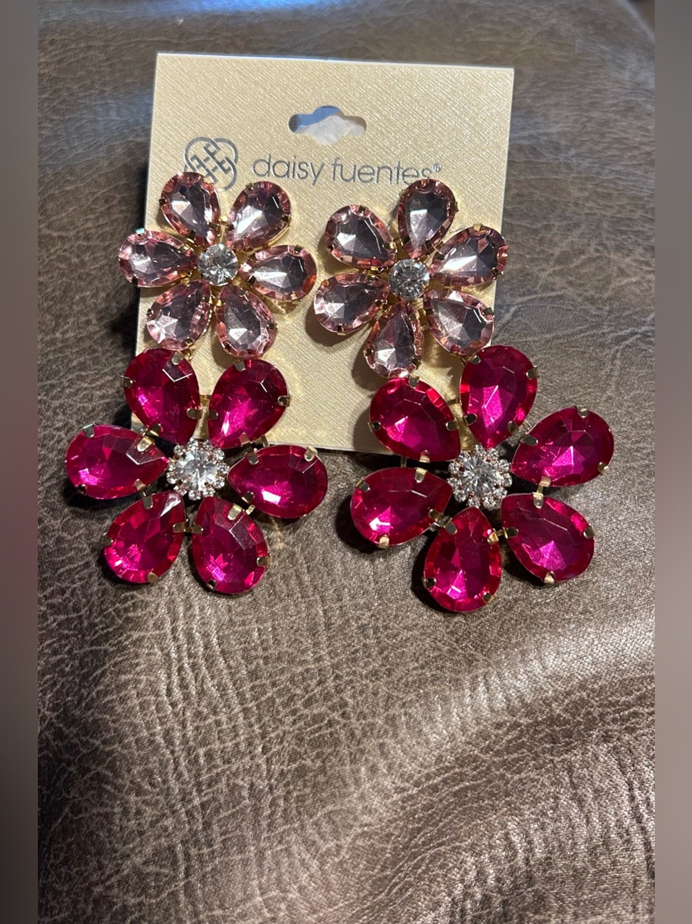 Daisy Fuentes Post Earrings Fuchsia Light Pink Floral Crystals Barbiecore NWT